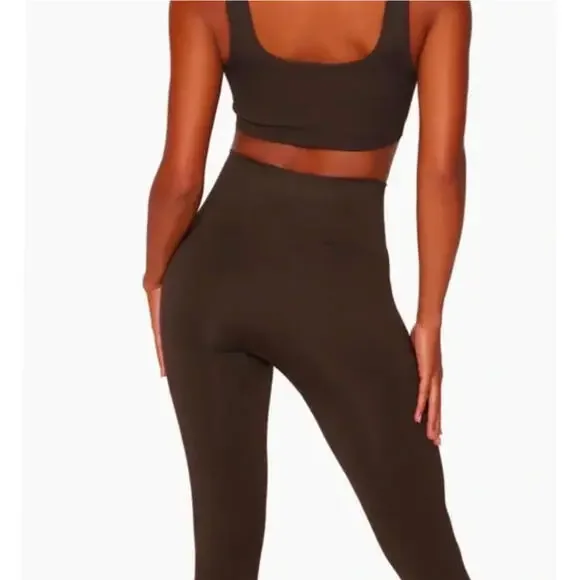 EUC! SET ACTIVE | SZ M | Box Cut Sculptflex Sports Bra Athleisure Espresso Brown - Picture 2 of 5